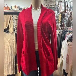 Red Open Front Cardigan Sweater
